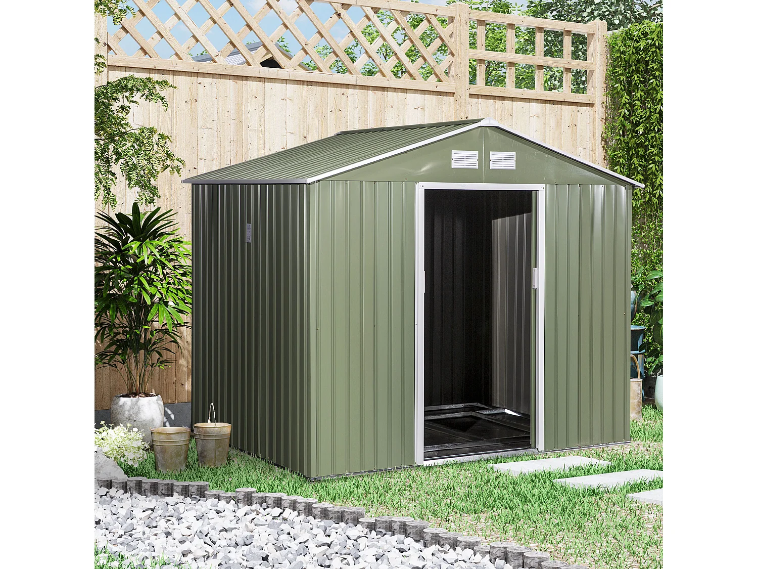 Cobertizo de jardín verde 277x195x192 cm Outsunny