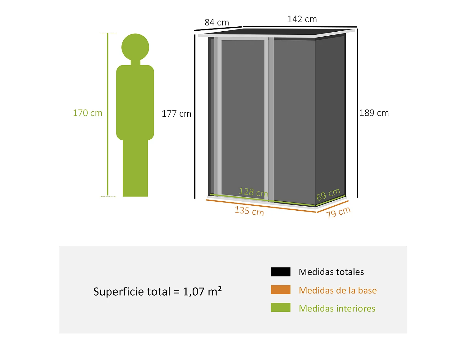Cobertizo de jardín gris 142x84x189 cm Outsunny
