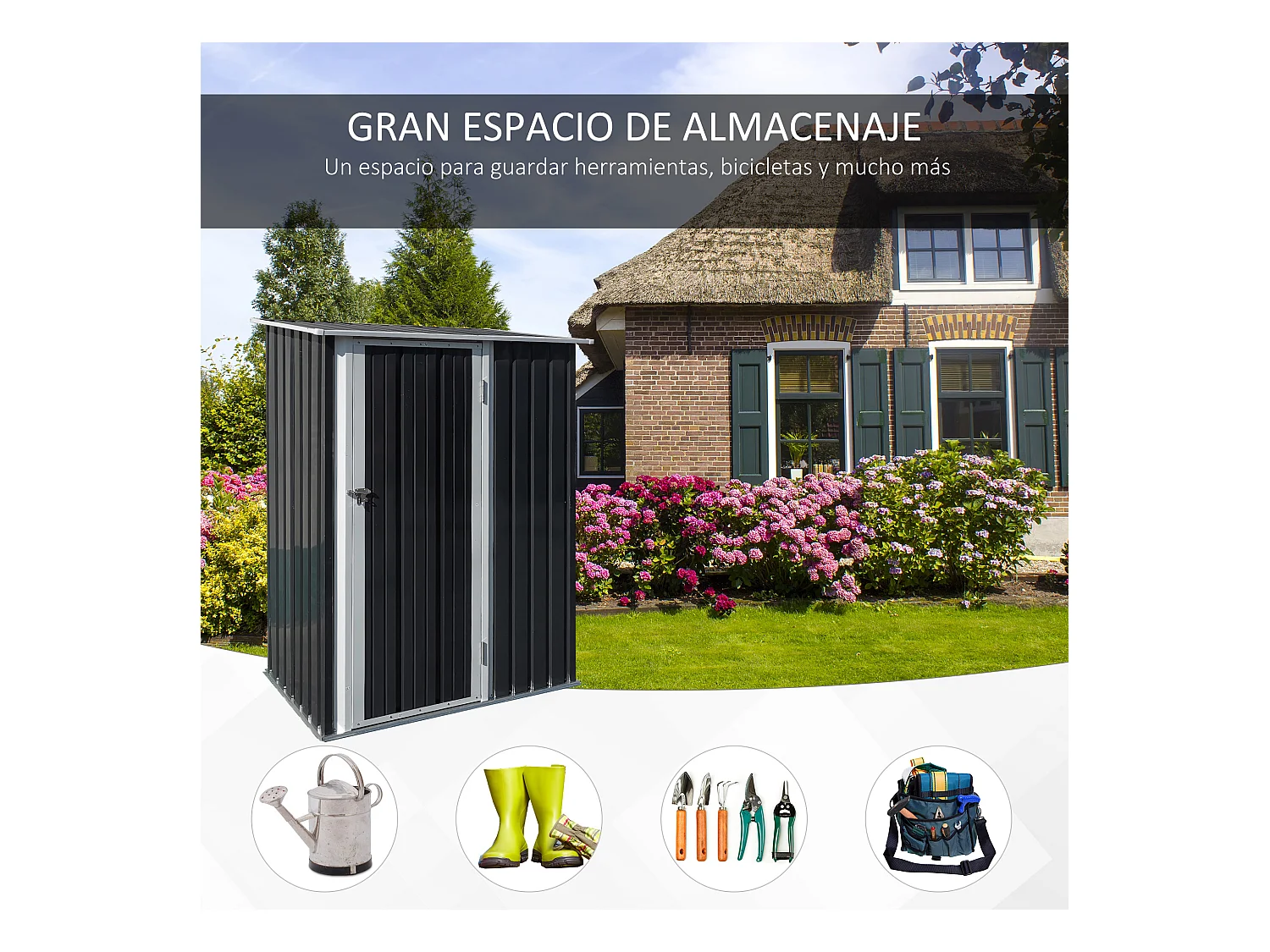 Cobertizo de jardín gris 142x84x189 cm Outsunny