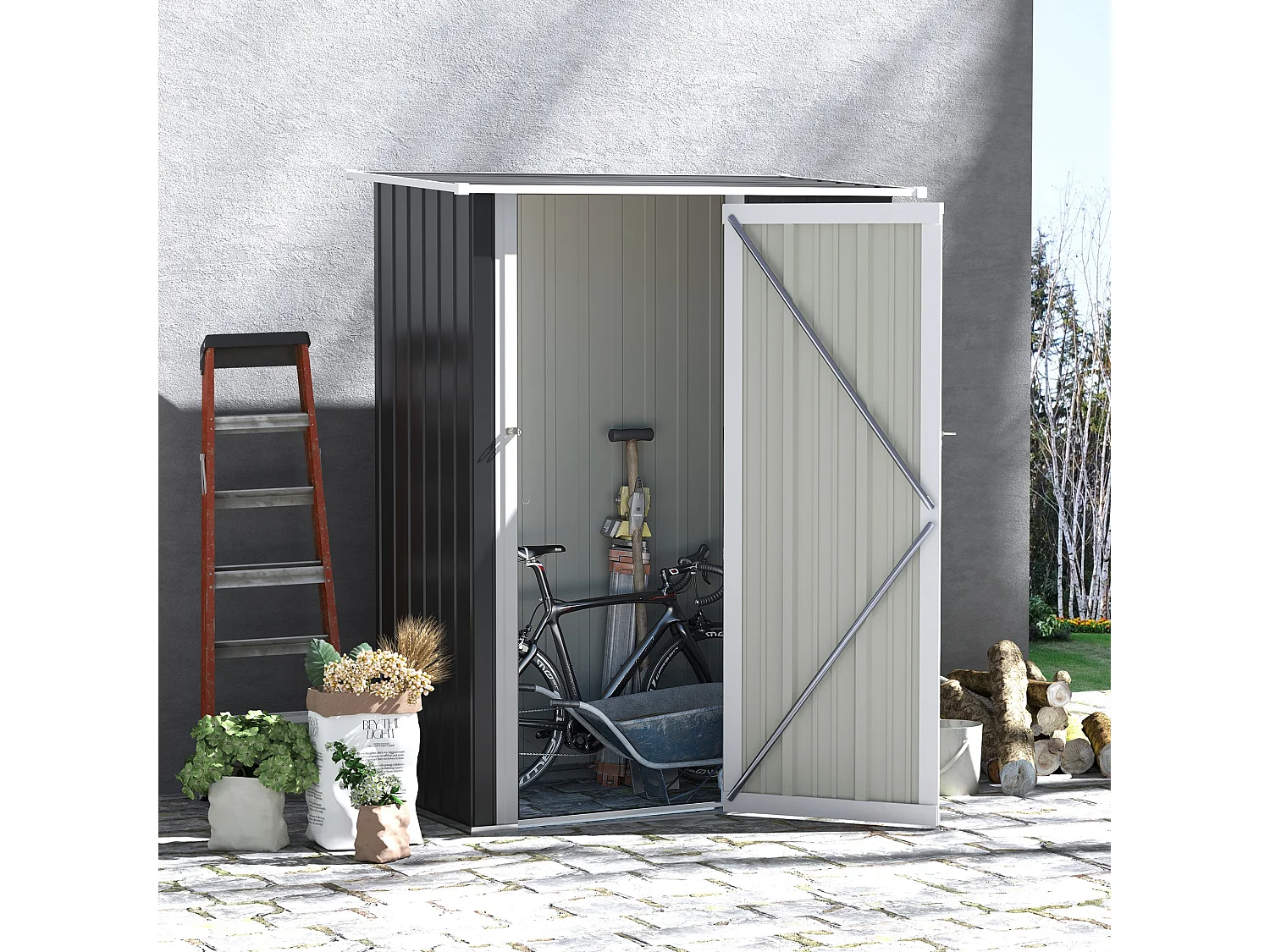 Cobertizo de jardín gris 142x84x189 cm Outsunny