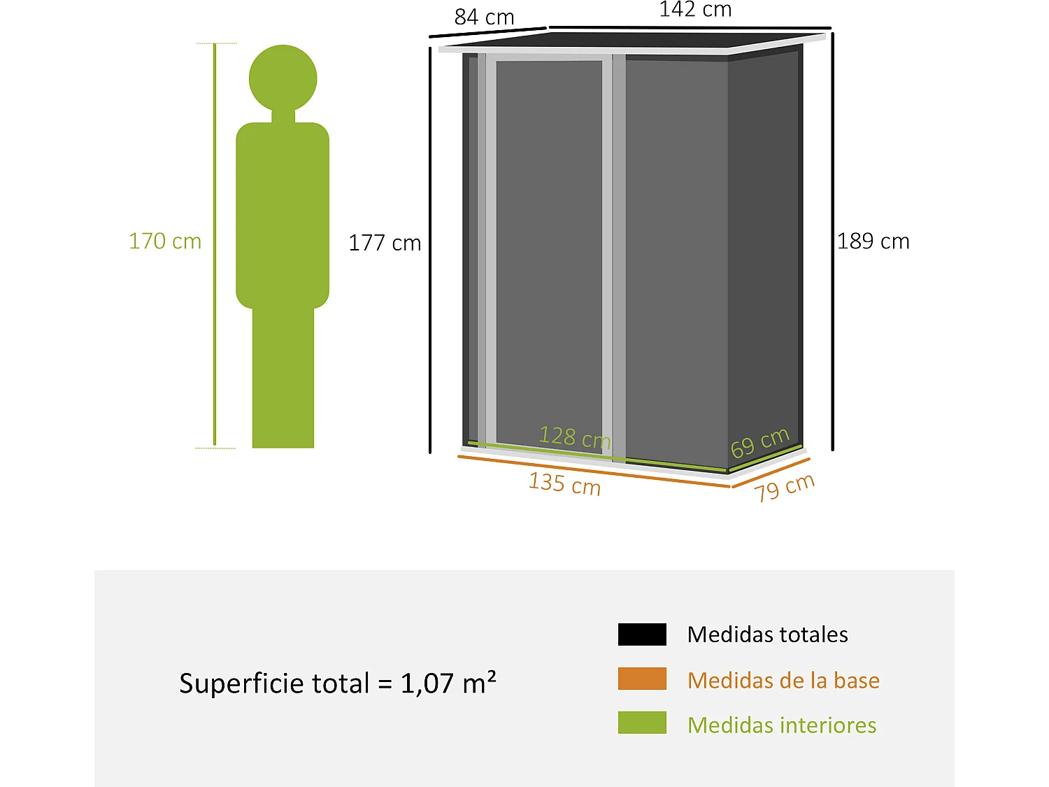 Cobertizo de jardín gris 142x84x189 cm Outsunny