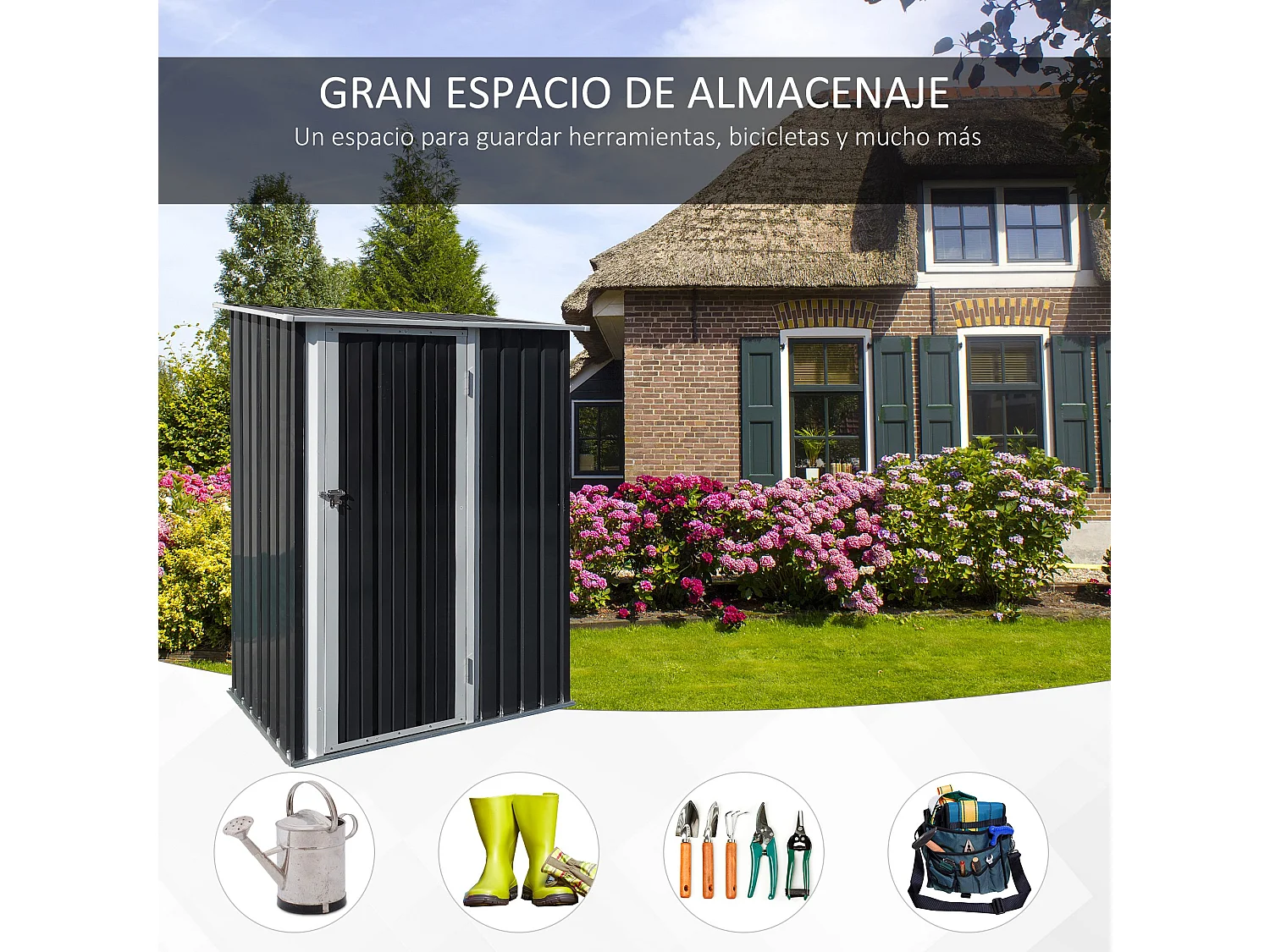 Cobertizo de jardín gris 142x84x189 cm Outsunny