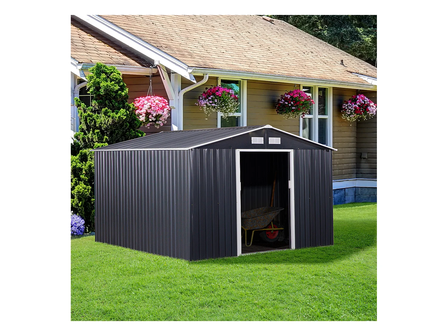 Cobertizo de jardín gris 322x277x192 cm Outsunny