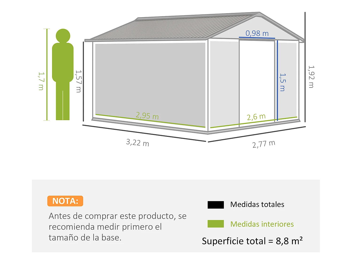 Cobertizo de jardín gris 322x277x192 cm Outsunny