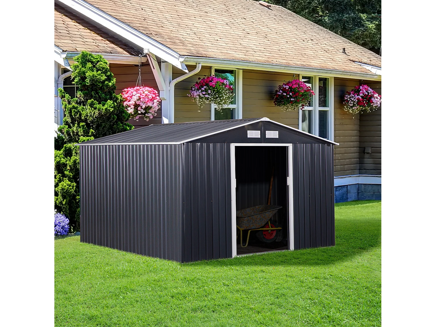 Cobertizo de jardín gris 322x277x192 cm Outsunny