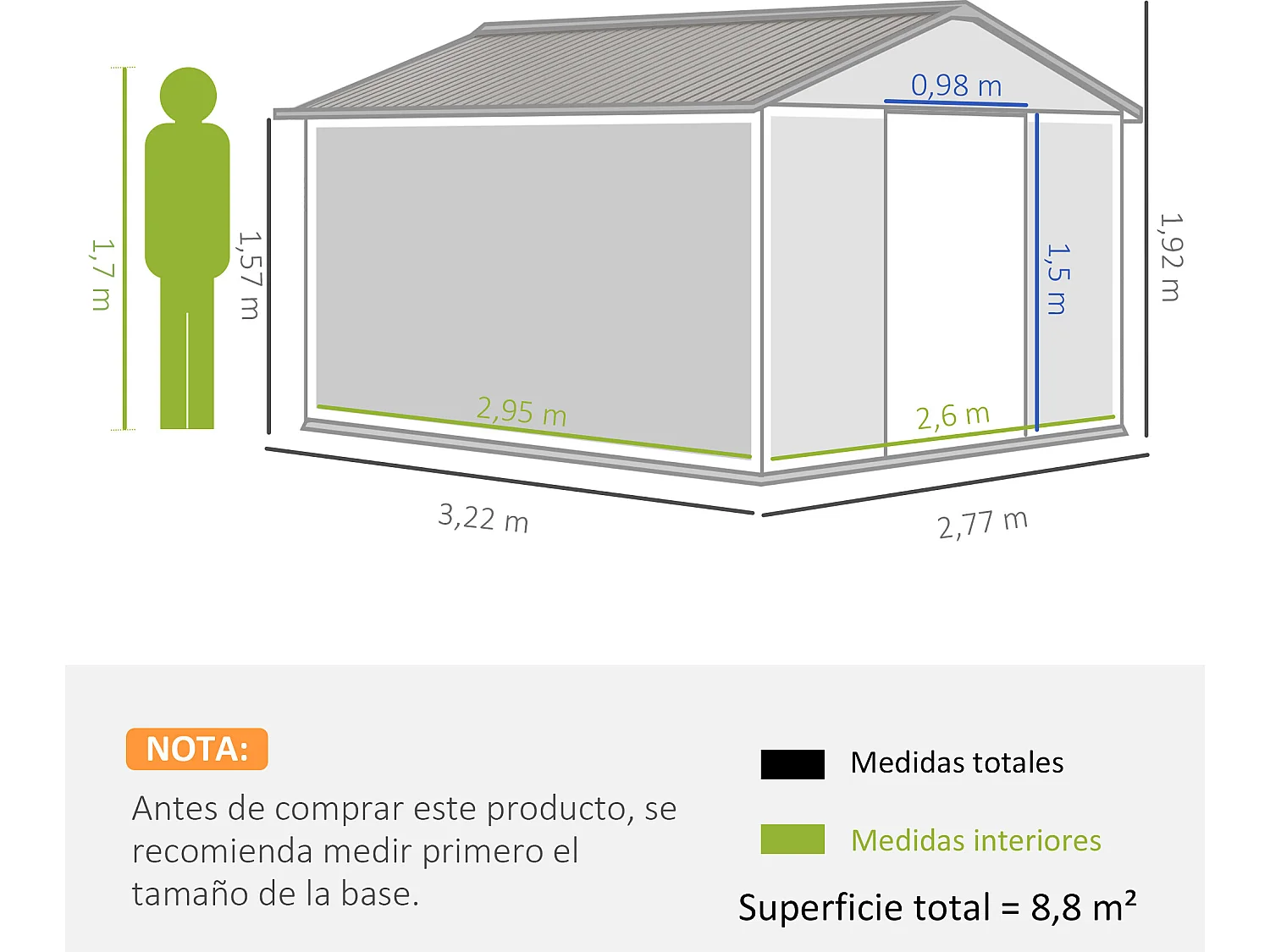 Cobertizo de jardín gris 322x277x192 cm Outsunny