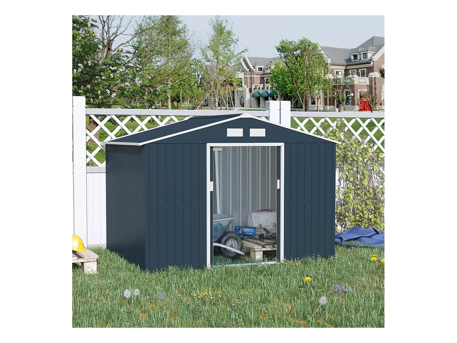 Caseta de jardín gris 277x195x192 cm Outsunny