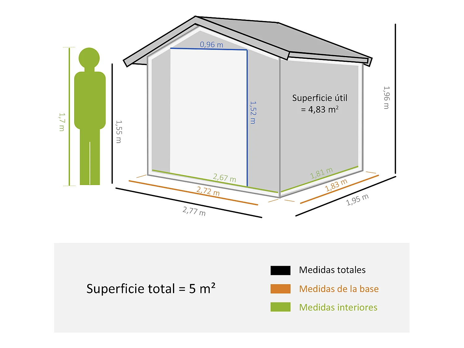 Caseta de jardín gris 277x195x192 cm Outsunny