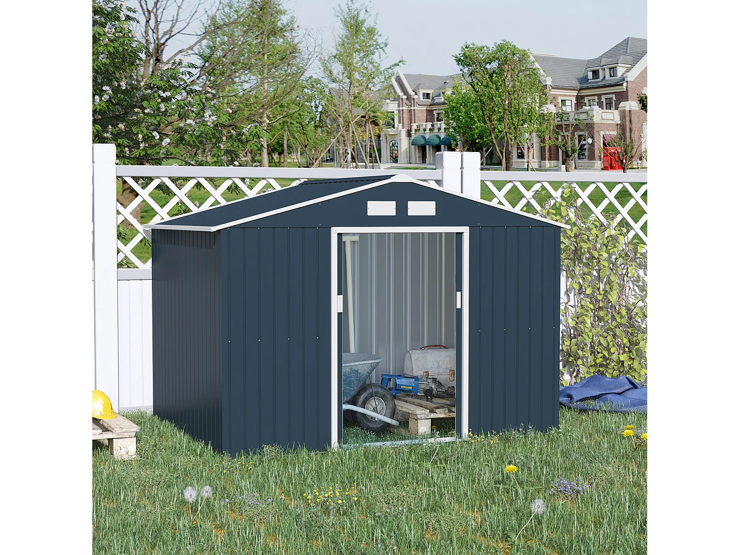 Caseta de jardín gris 277x195x192 cm Outsunny