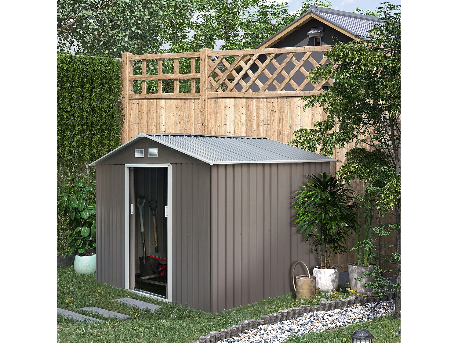 Cobertizo de jardín gris 277x195x192 cm Outsunny