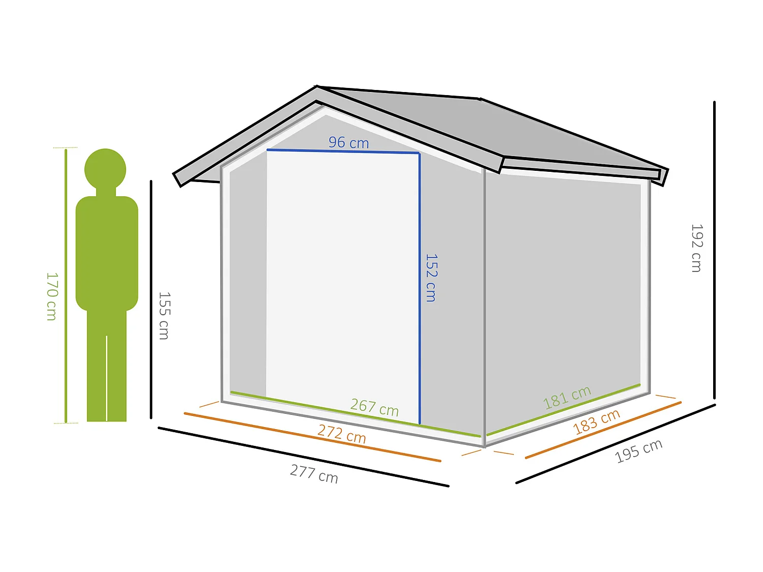 Cobertizo de jardín gris 277x195x192 cm Outsunny