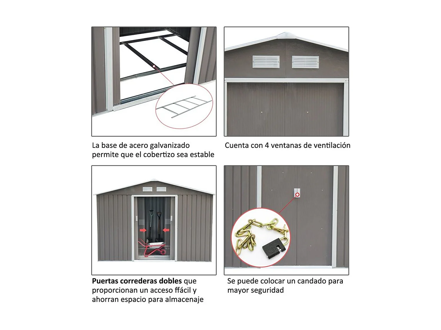 Cobertizo de jardín gris 277x195x192 cm Outsunny