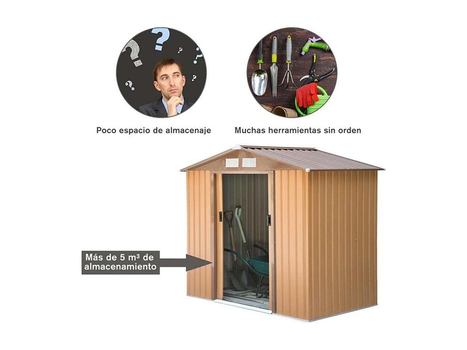 Caseta de jardín caqui 213x130x185 cm Outsunny