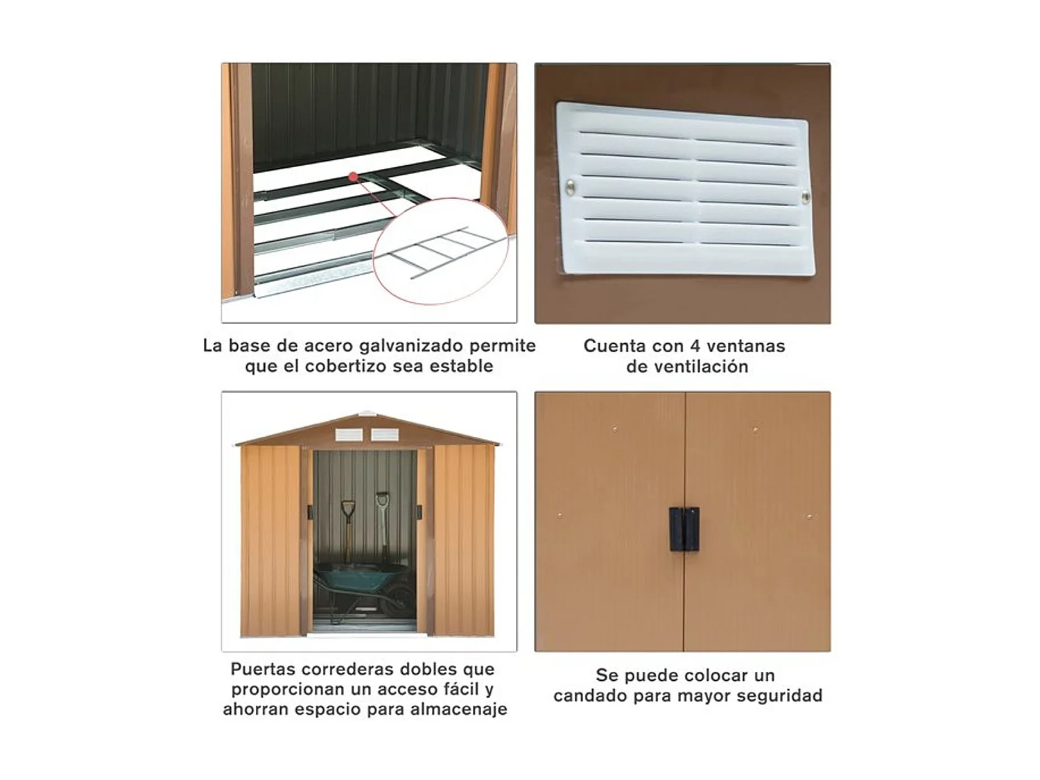 Caseta de jardín caqui 213x130x185 cm Outsunny