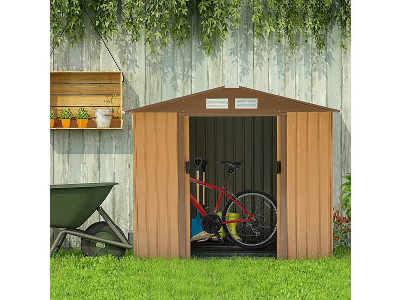 Caseta de jardín caqui 213x130x185 cm Outsunny