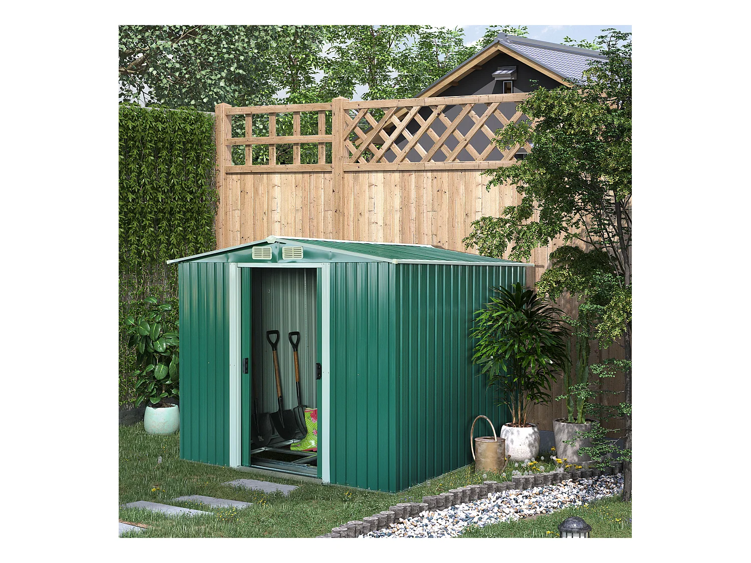 Caseta de jardín verde oscuro 258x206x178 cm Outsunny