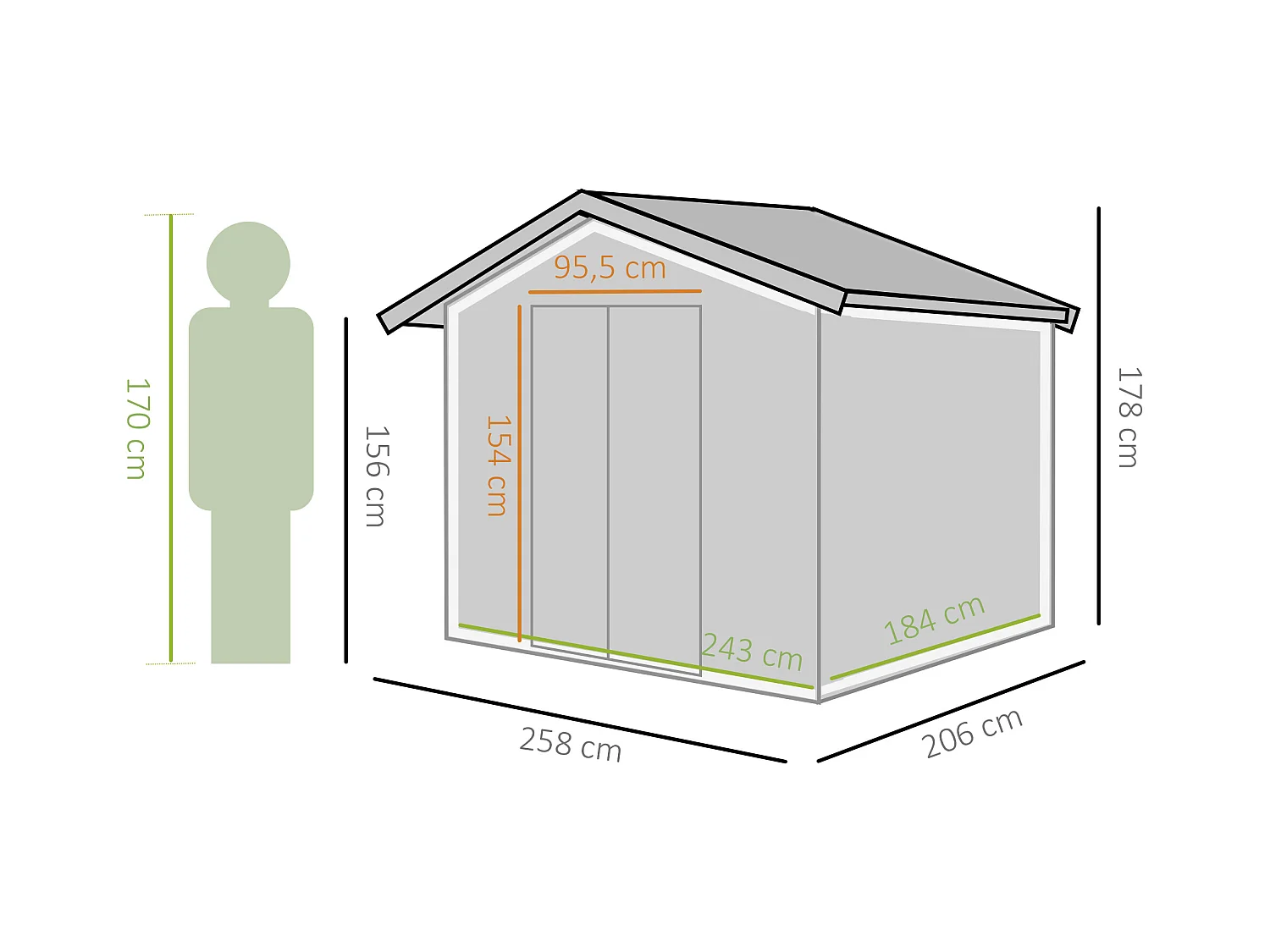 Caseta de jardín verde oscuro 258x206x178 cm Outsunny