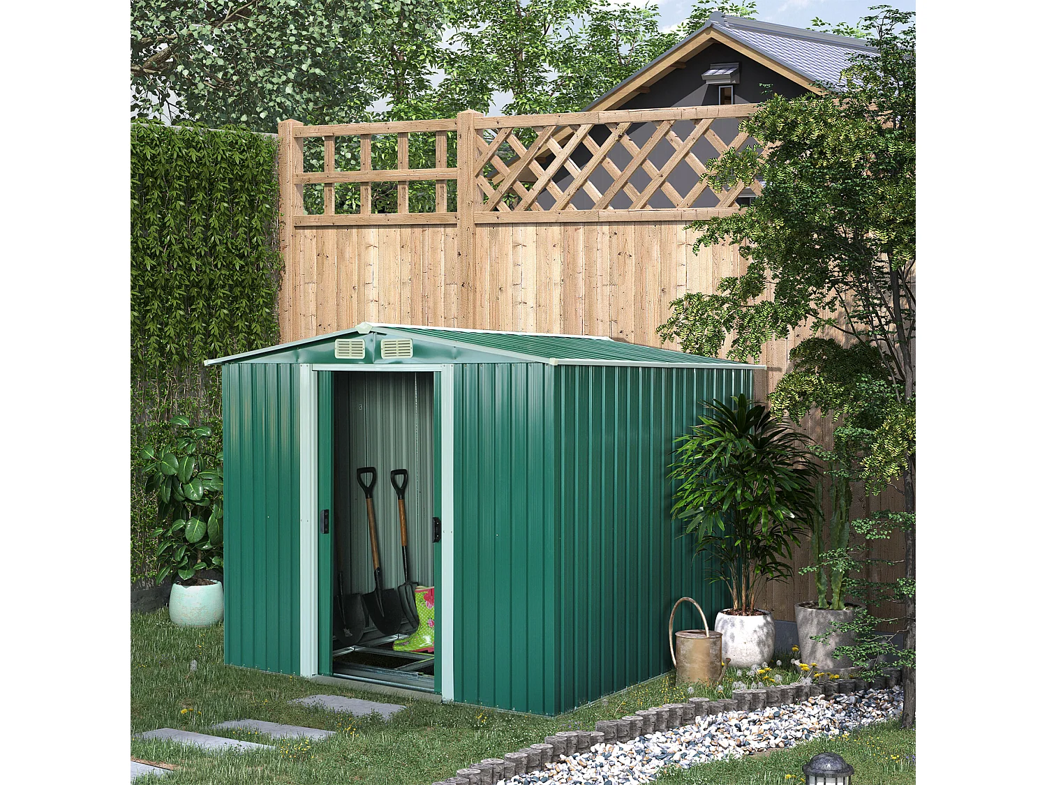 Caseta de jardín verde oscuro 258x206x178 cm Outsunny