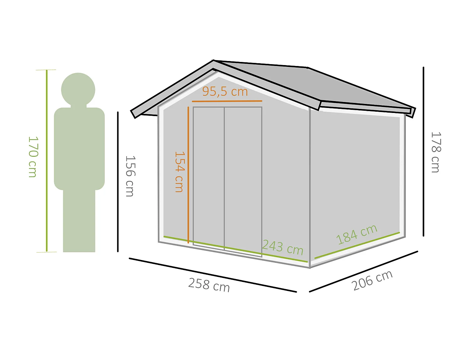 Caseta de jardín verde oscuro 258x206x178 cm Outsunny