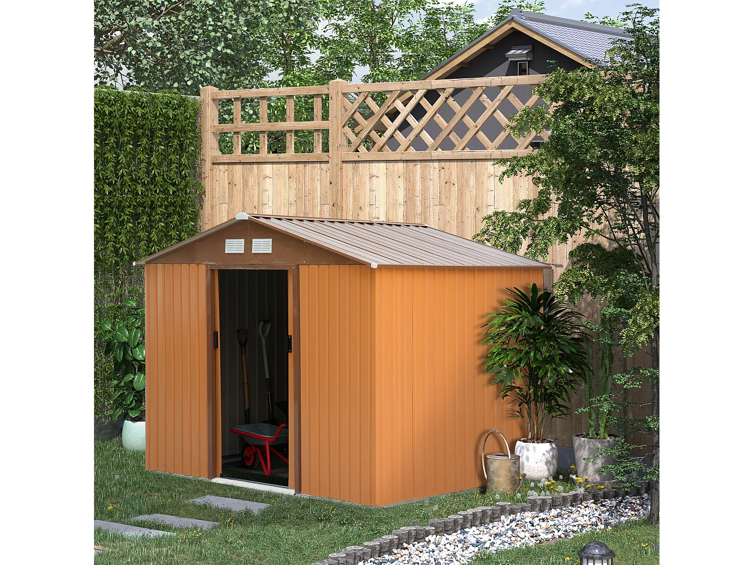 Cobertizo de jardín amarillo 277x195x192 cm Outsunny