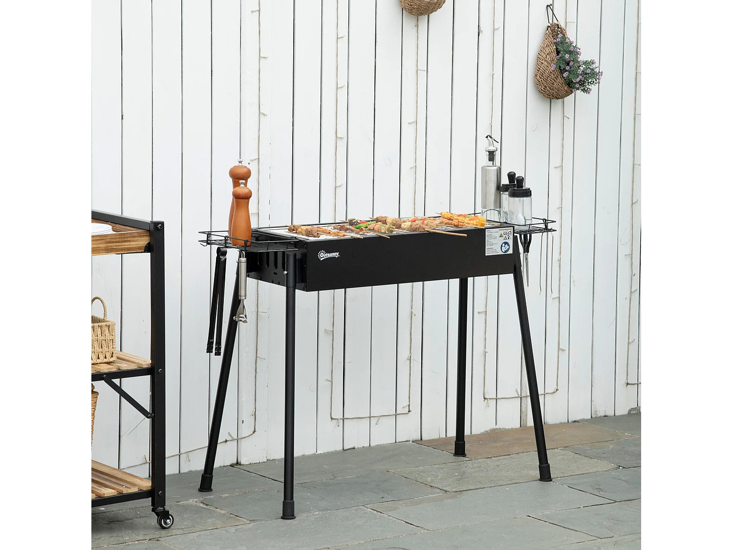 Barbacoa de carbón negro 77x30x70 cm Outsunny