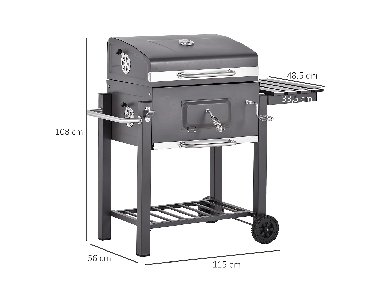 Barbacoa de carbón gris grafito 115x56x108cm Outsunny