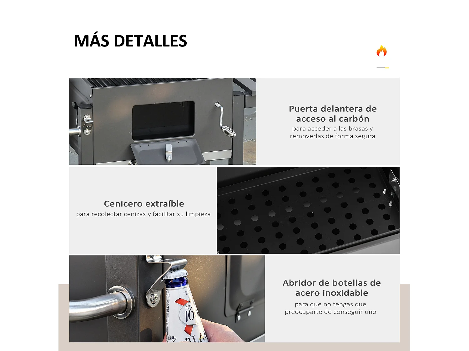 Barbacoa de carbón gris grafito 115x56x108cm Outsunny