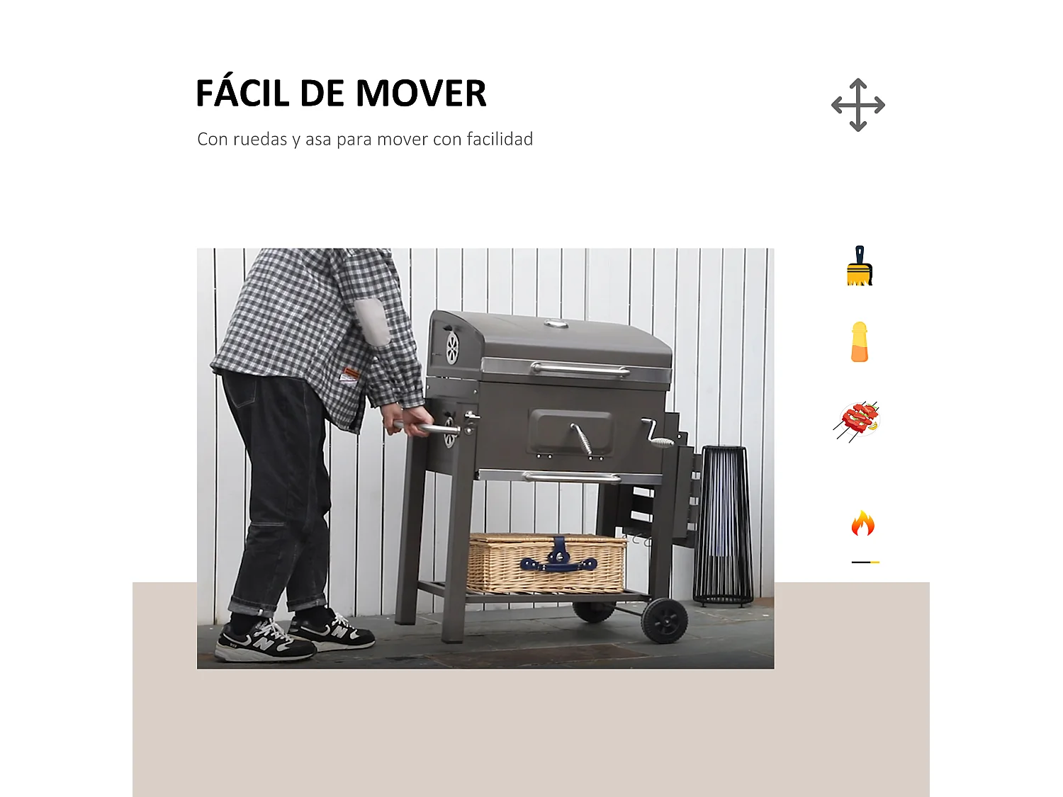 Barbacoa de carbón gris grafito 115x56x108cm Outsunny