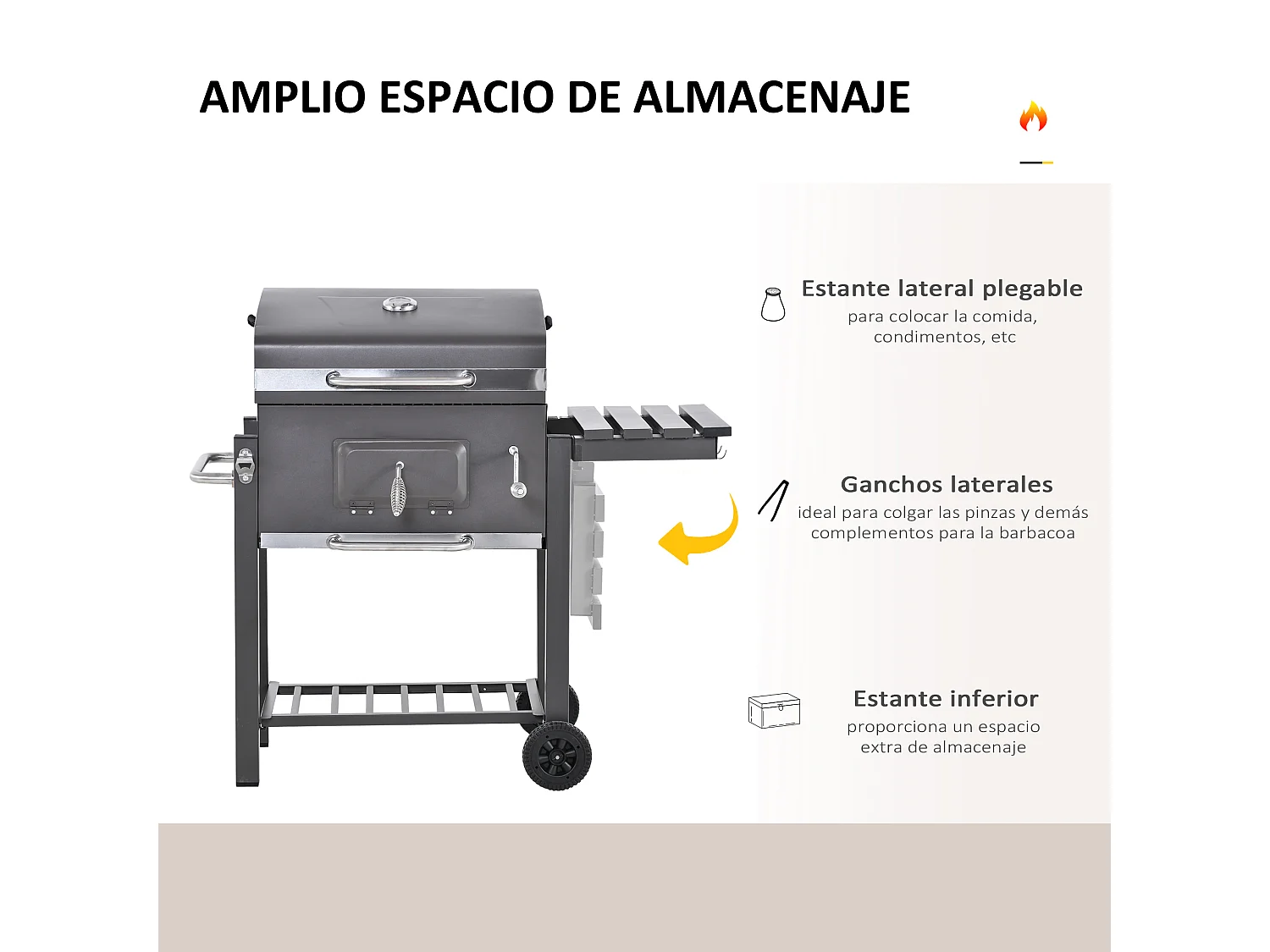 Barbacoa de carbón gris grafito 115x56x108cm Outsunny