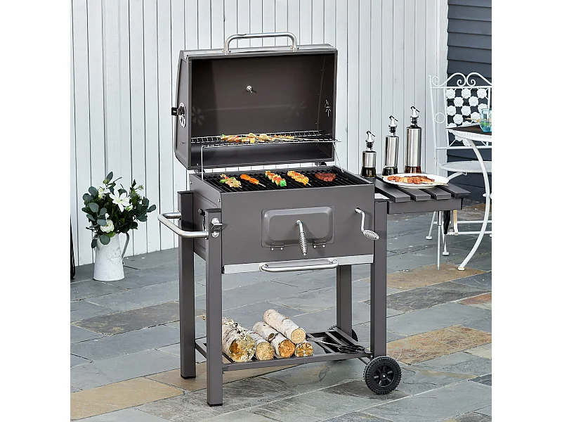 Barbacoa de carbón gris grafito 115x56x108cm Outsunny