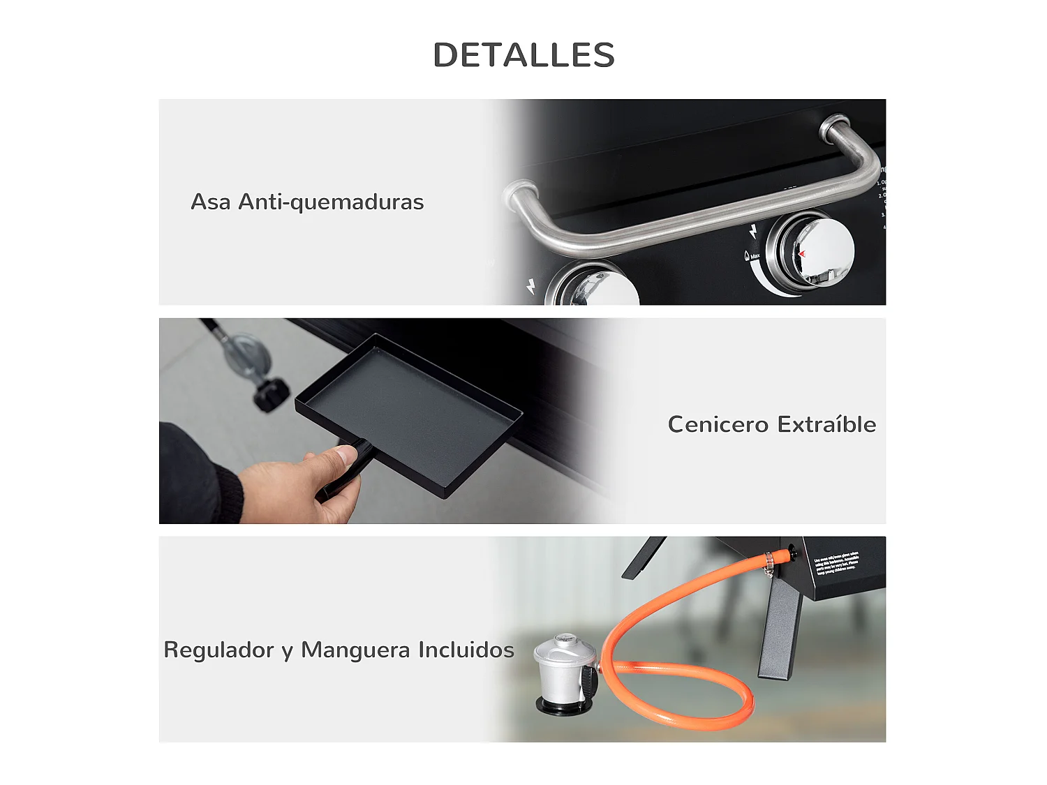 Barbacoa de mesa a gas negro 55x46.5x41 cm Outsunny