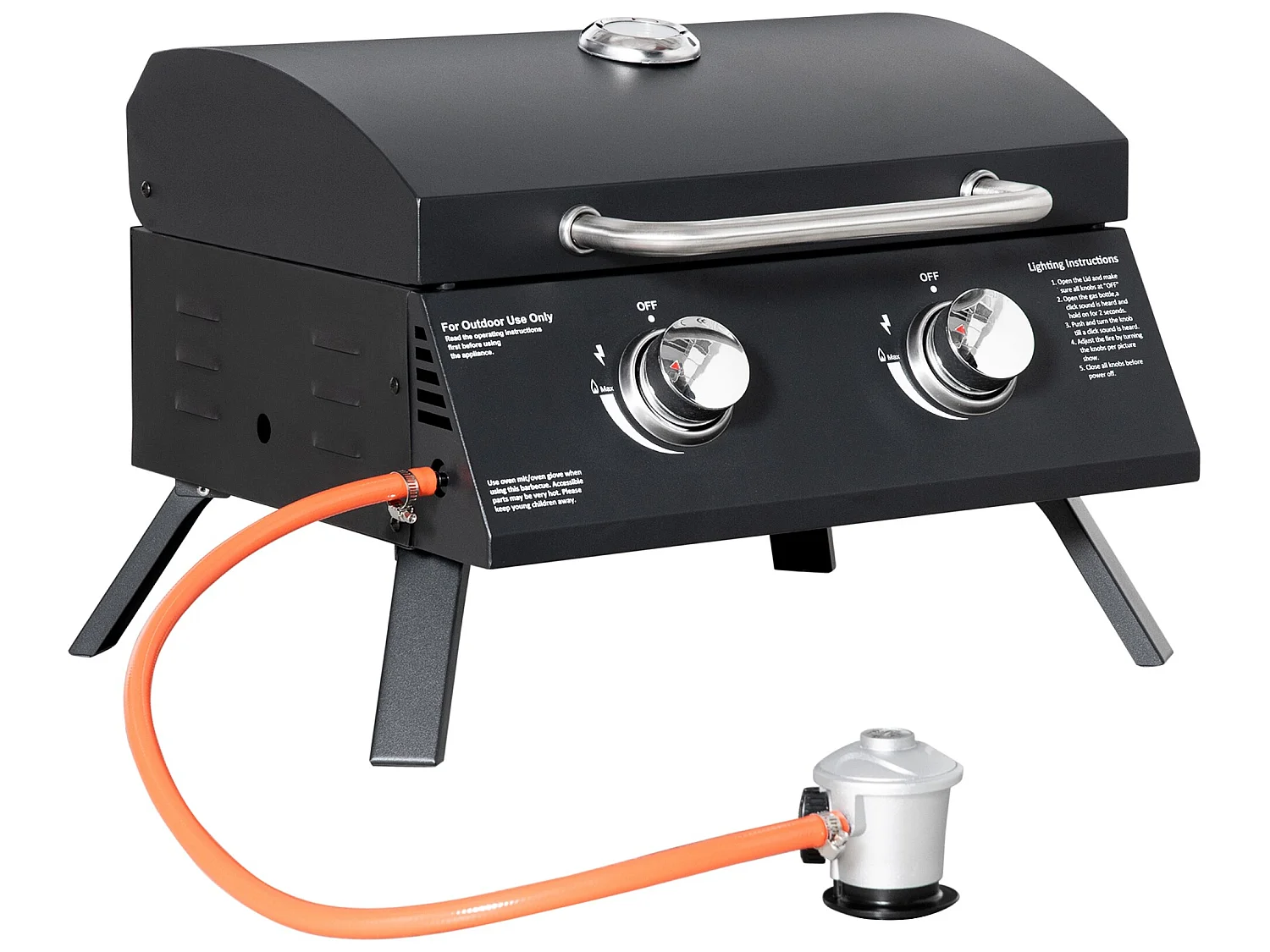 Barbacoa de mesa a gas negro 55x46.5x41 cm Outsunny