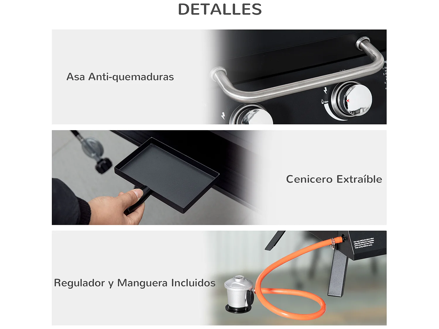 Barbacoa de mesa a gas negro 55x46.5x41 cm Outsunny