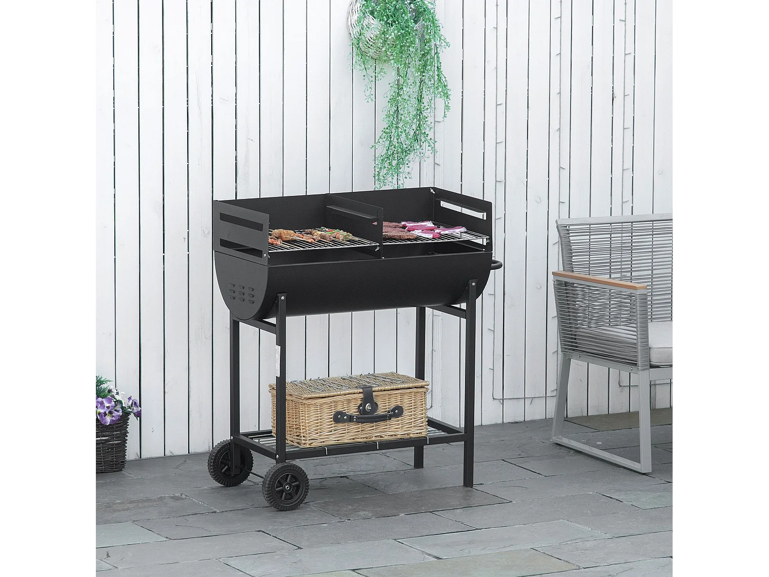 Barbacoa de carbón negro 90x45x96 cm Outsunny