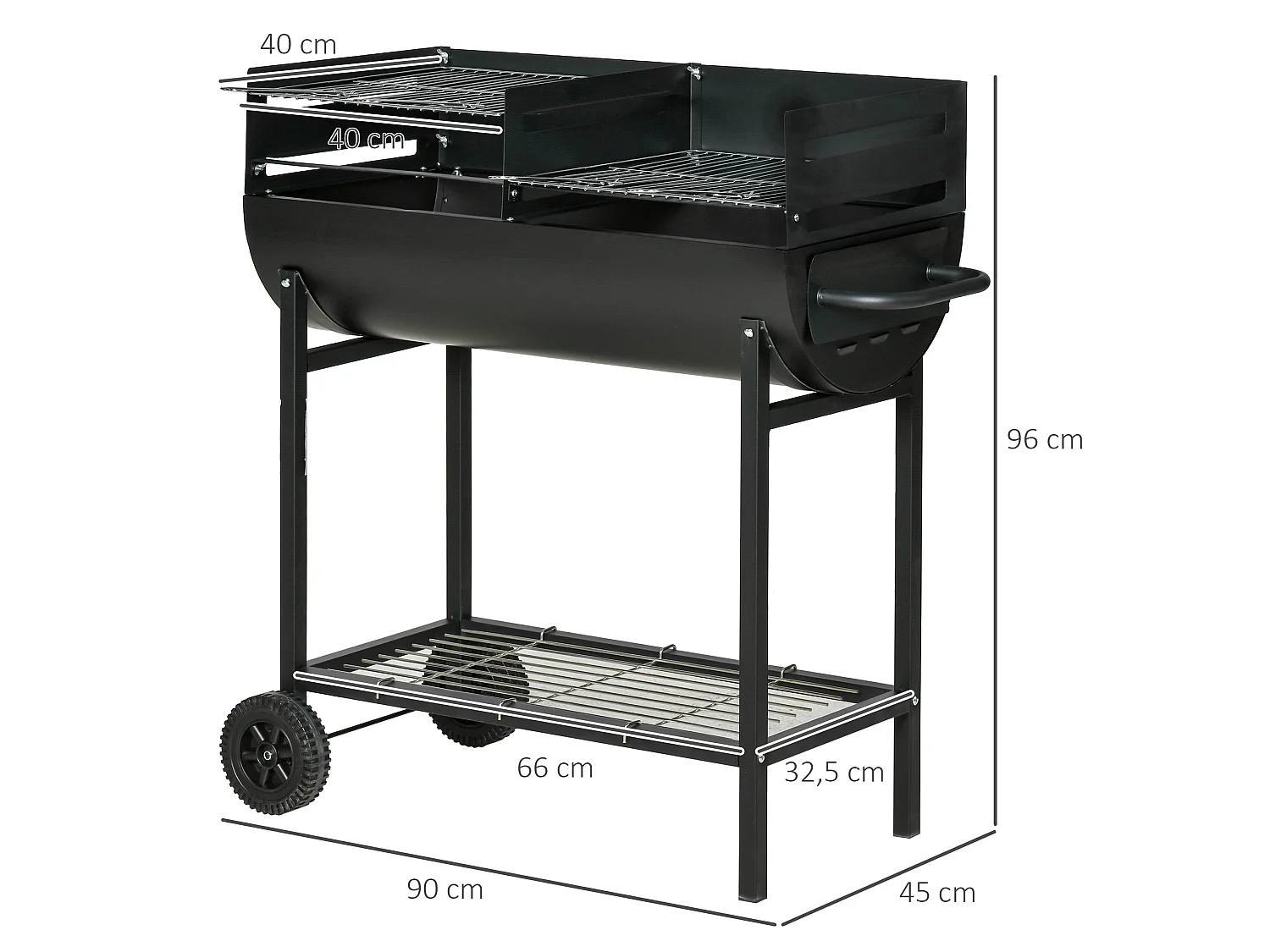 Barbacoa de carbón negro 90x45x96 cm Outsunny