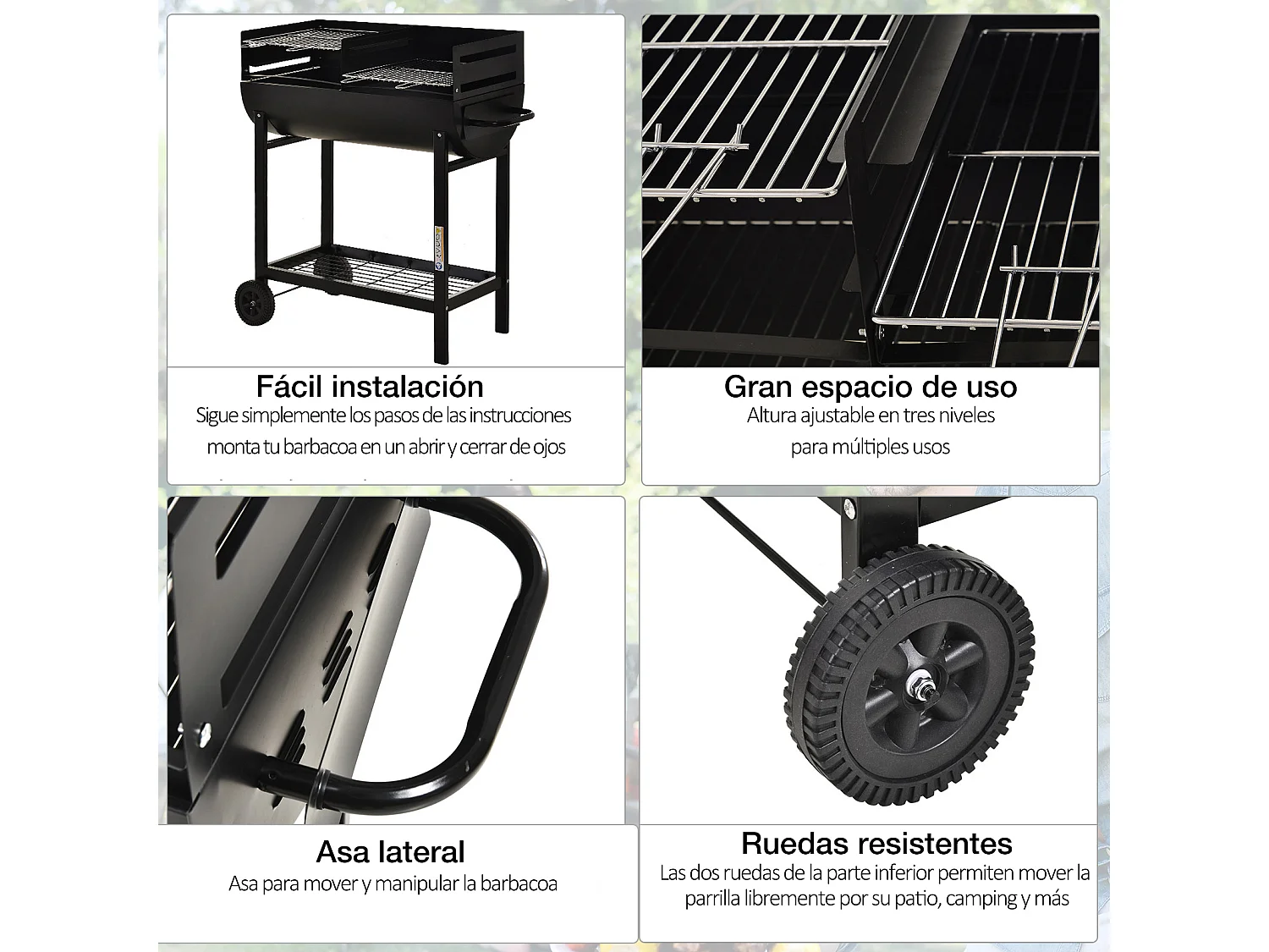 Barbacoa de carbón negro 90x45x96 cm Outsunny