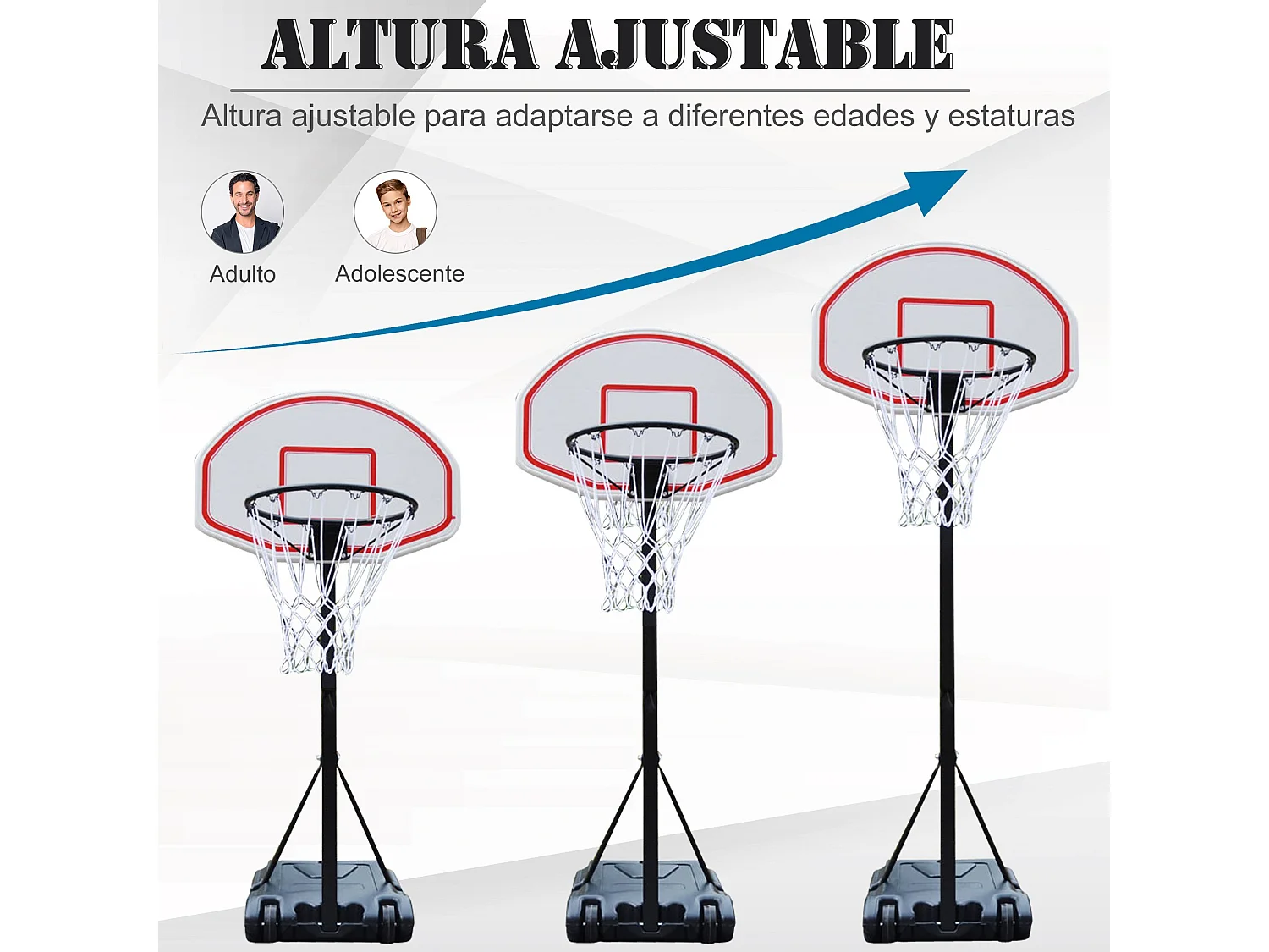 Canasta de baloncesto blanco y negro 73x49x249 cm HOMCOM