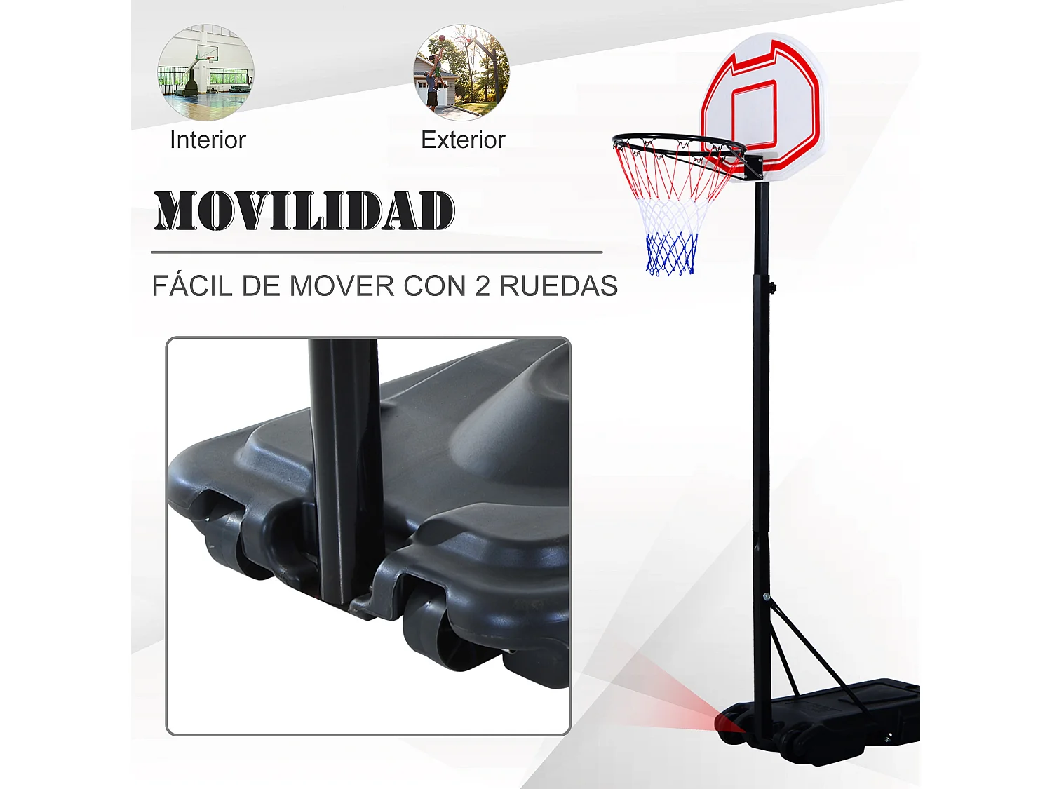 Canasta de baloncesto blanco y negro 73x49x249 cm HOMCOM