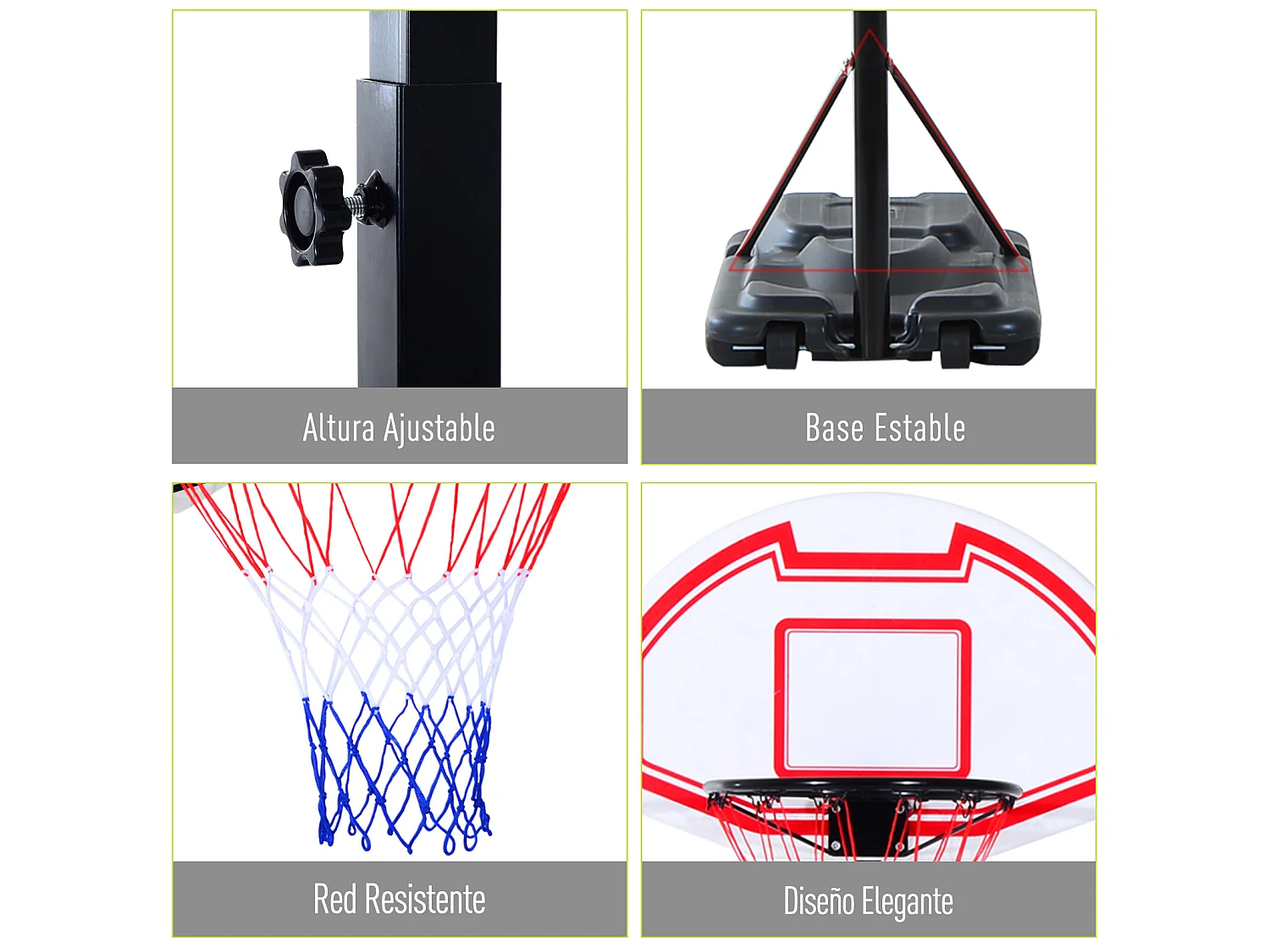 Canasta de baloncesto blanco y negro 73x49x249 cm HOMCOM