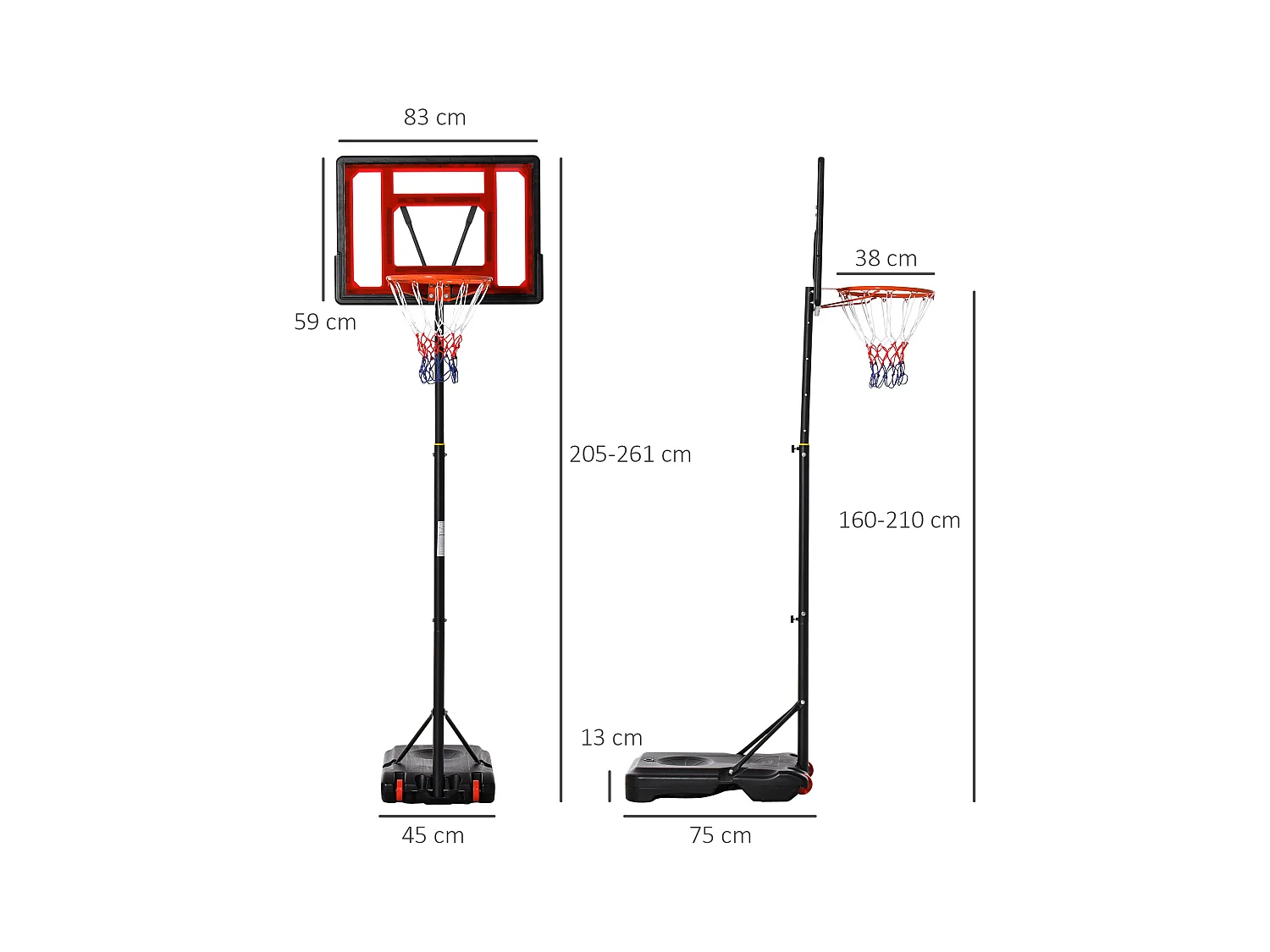 Canasta de baloncesto negro y rojo 75x83x261 cm HOMCOM