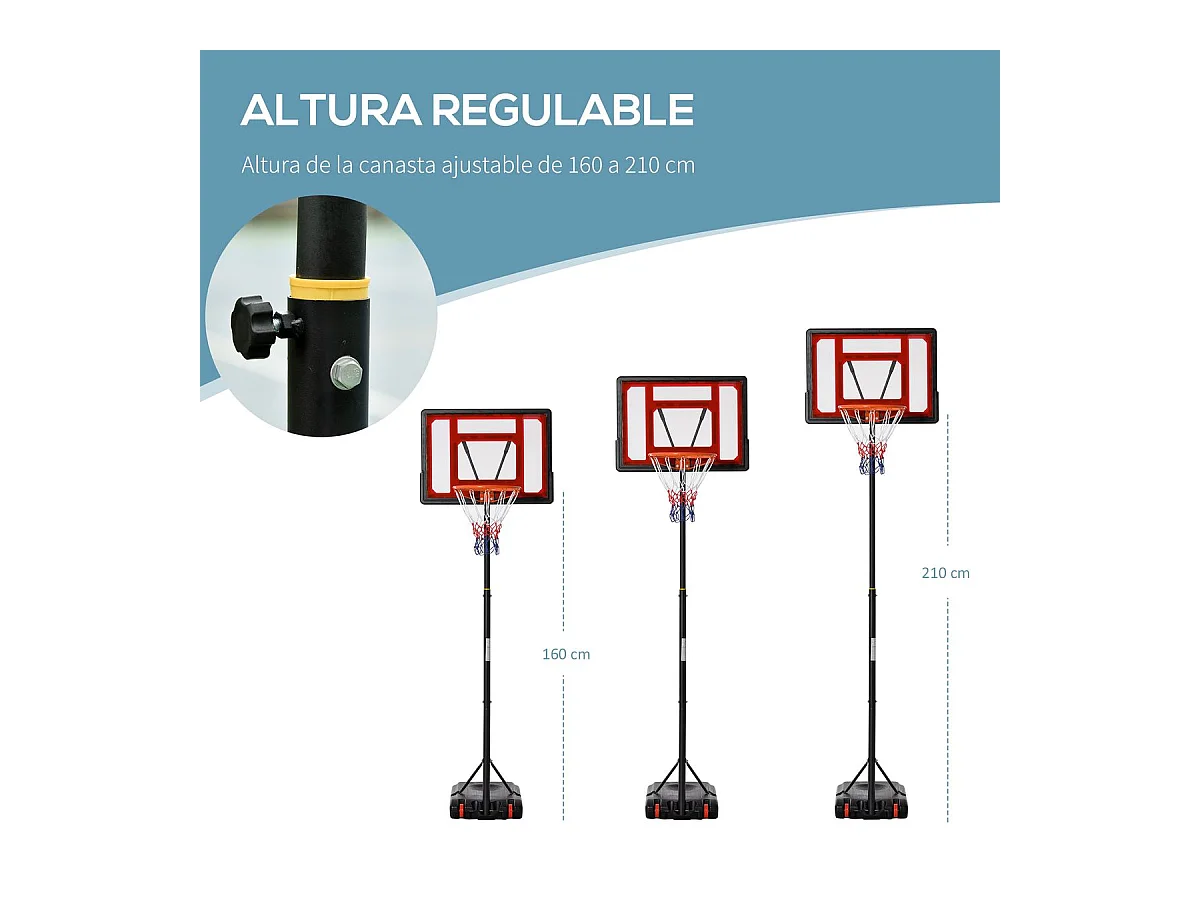 Canasta de baloncesto negro y rojo 75x83x261 cm HOMCOM