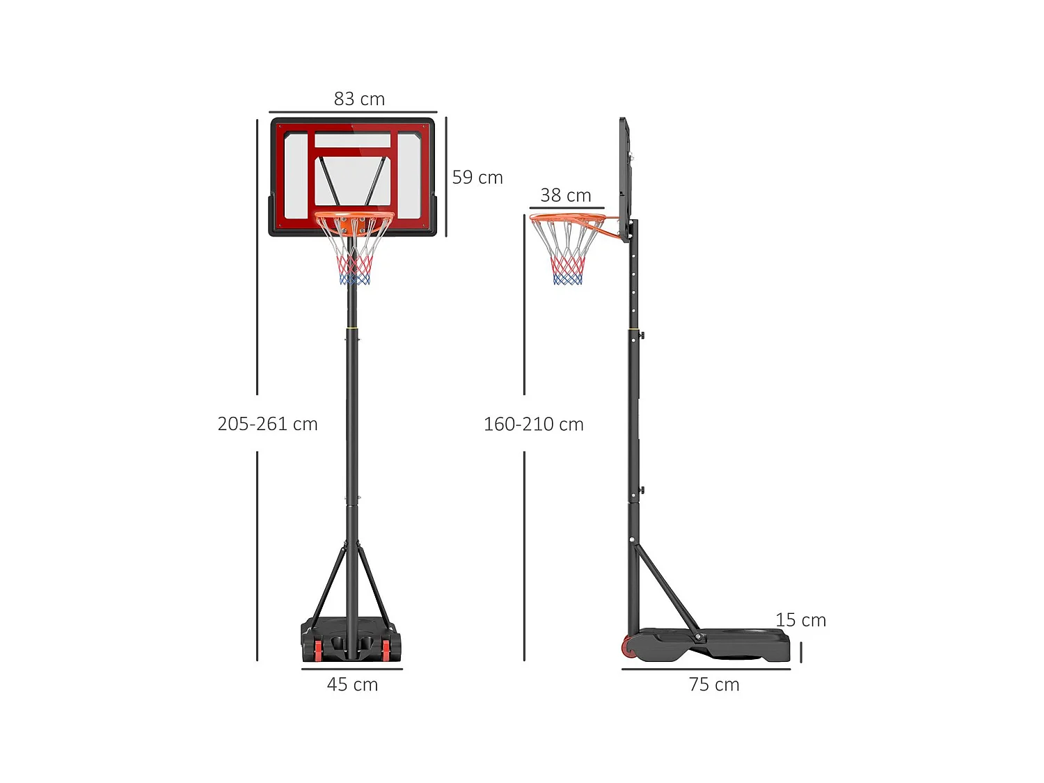 Canasta de baloncesto negro y rojo 75x83x261 cm HOMCOM