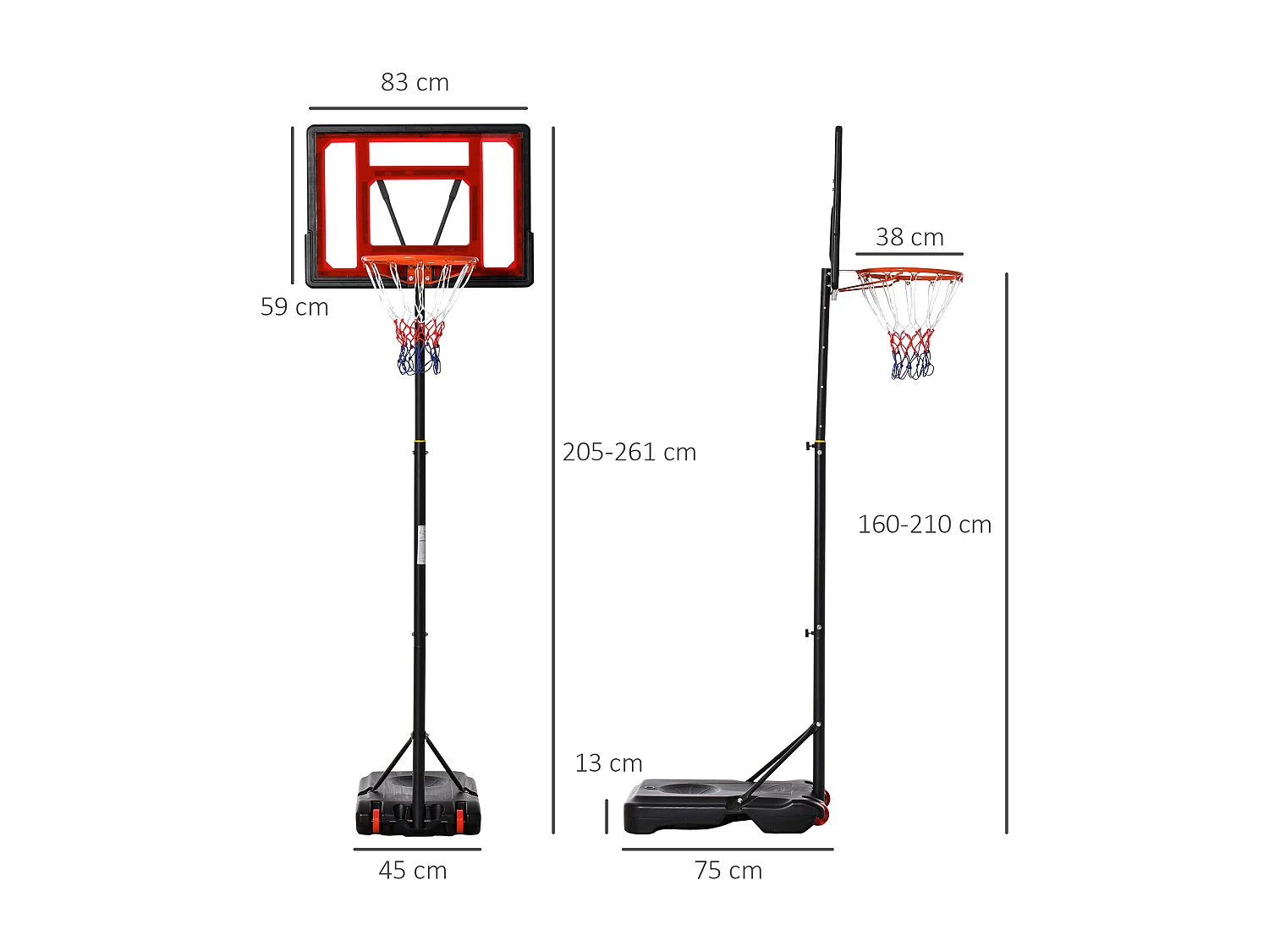 Canasta de baloncesto negro y rojo 75x83x261 cm HOMCOM