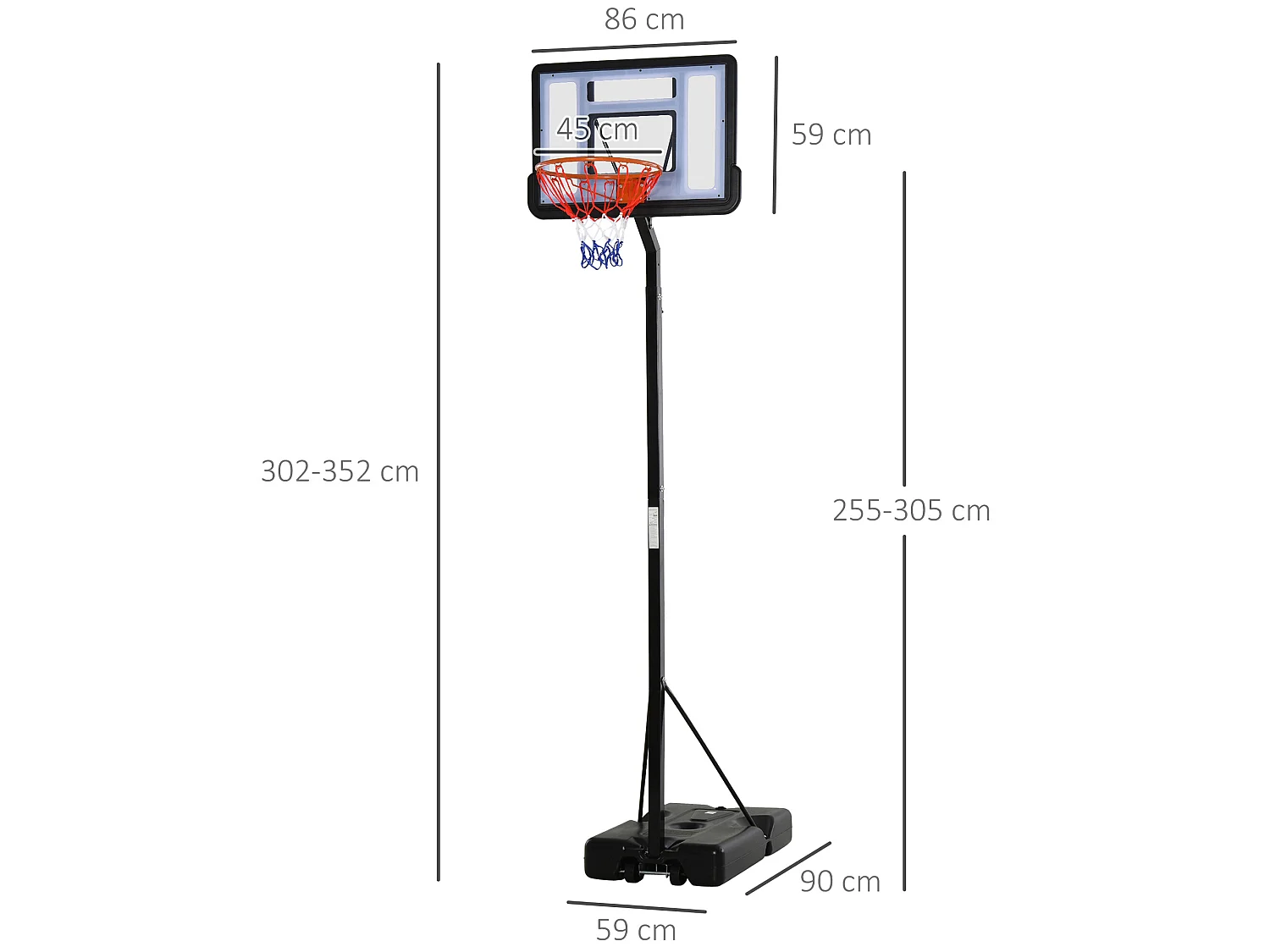 Soporte de baloncesto negro 90x165x352 cm HOMCOM