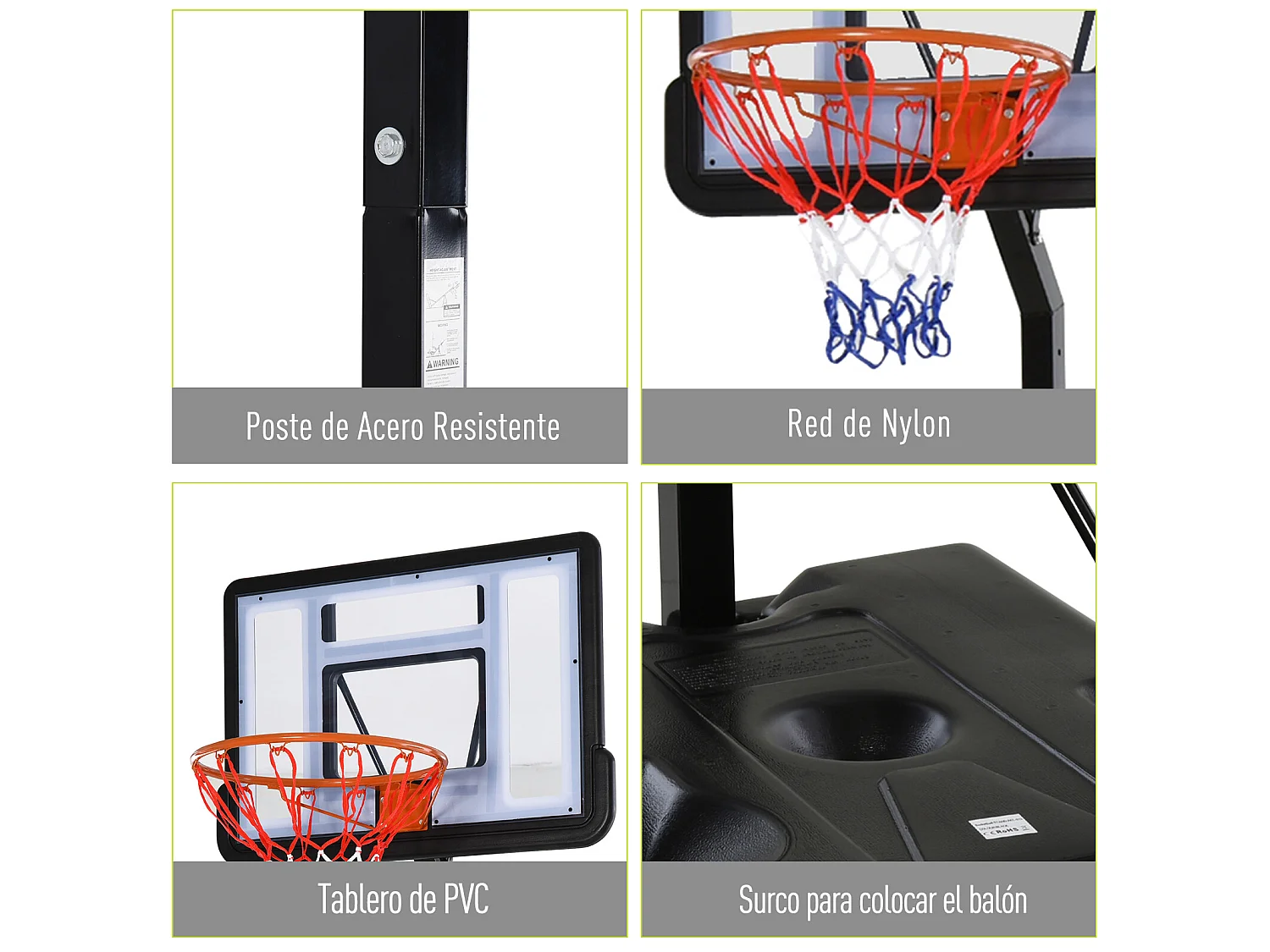 Soporte de baloncesto negro 90x165x352 cm HOMCOM