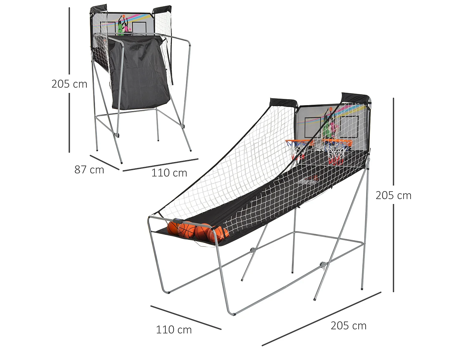 Juego de canastas de baloncesto negro y blanco 205x110x205 cm HOMCOM