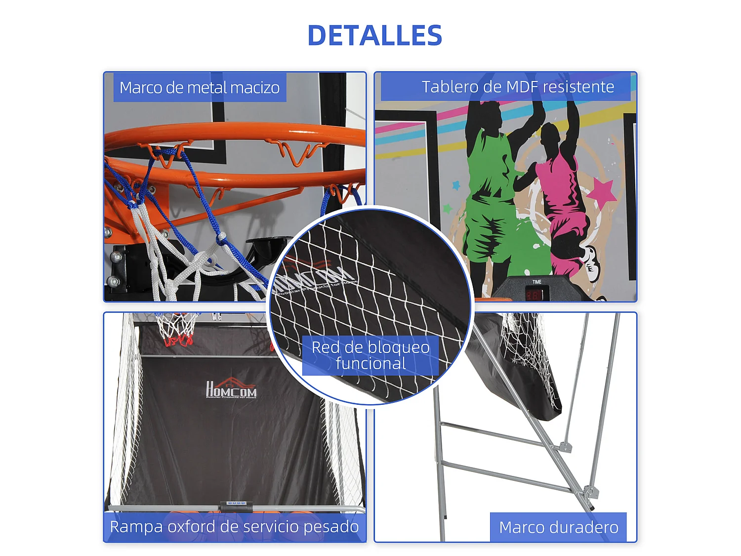 Juego de canastas de baloncesto negro y blanco 205x110x205 cm HOMCOM