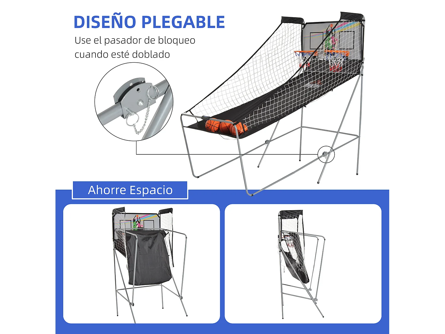 Juego de canastas de baloncesto negro y blanco 205x110x205 cm HOMCOM