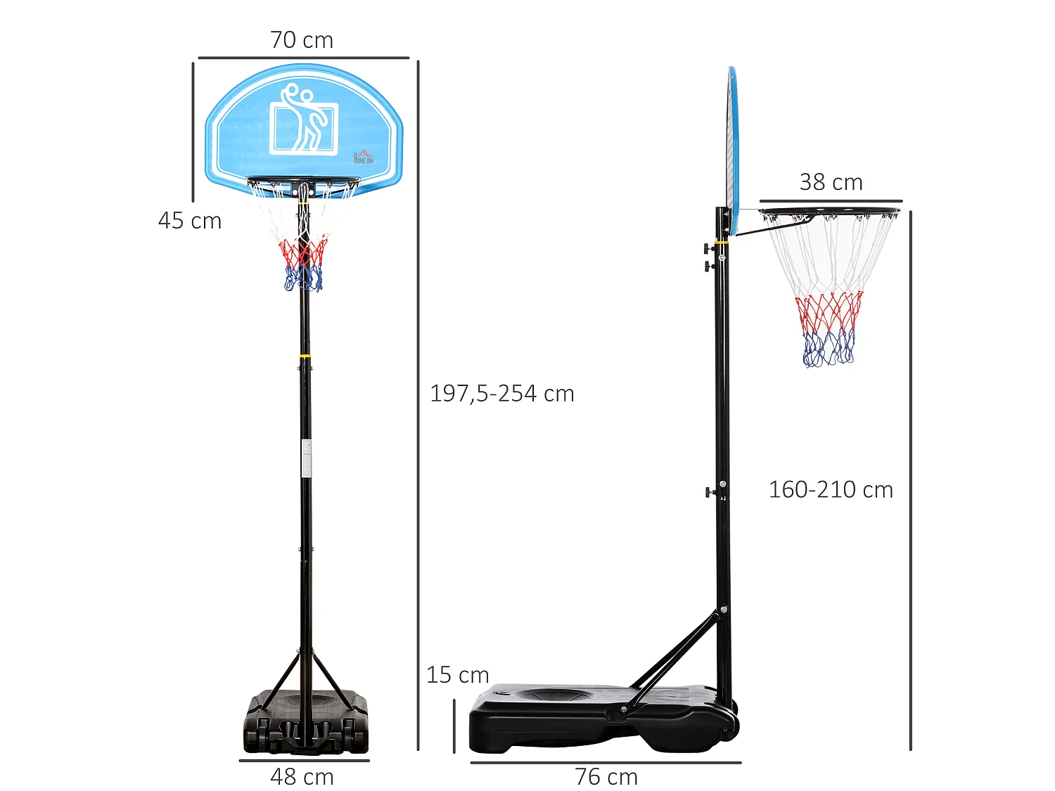 Canasta de baloncesto negro y azul 76x70x254 cm HOMCOM