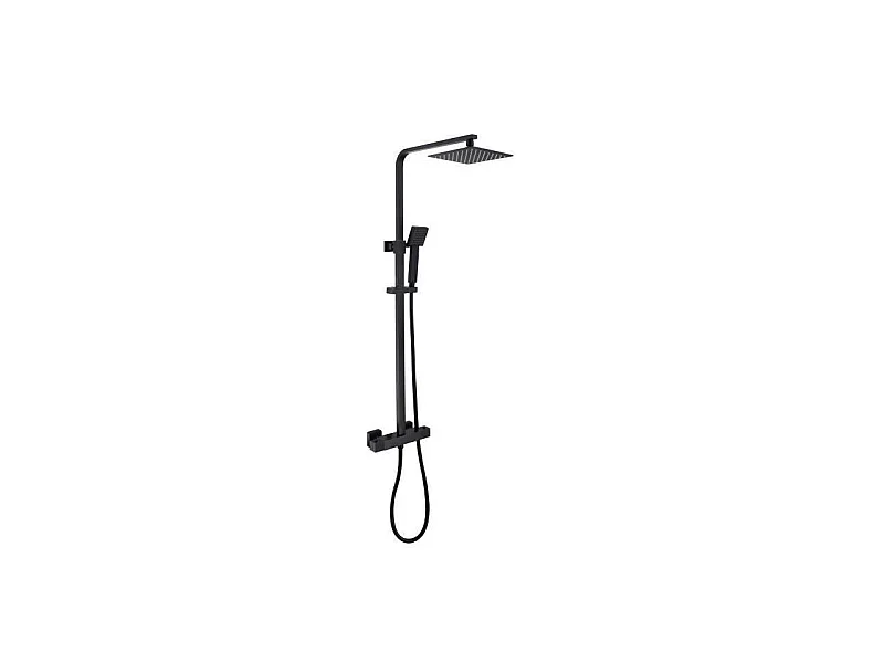 Colonne de douche - Mitigeur thermostatique - Pomme haute carrée 20x20 cm -  - Noir mat